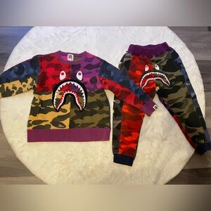 Bape kids Colorful Camo sweatshirt and pants Set